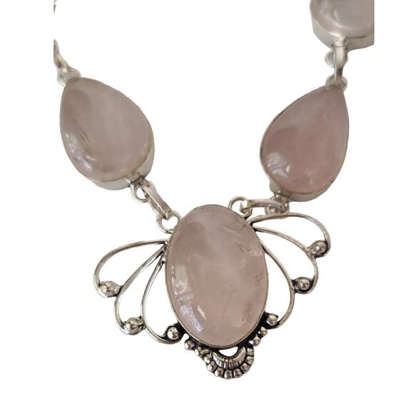 Elegant Rose Quartz Necklace - Sterling Silver Statement Jewelry - Picture 2 of 12